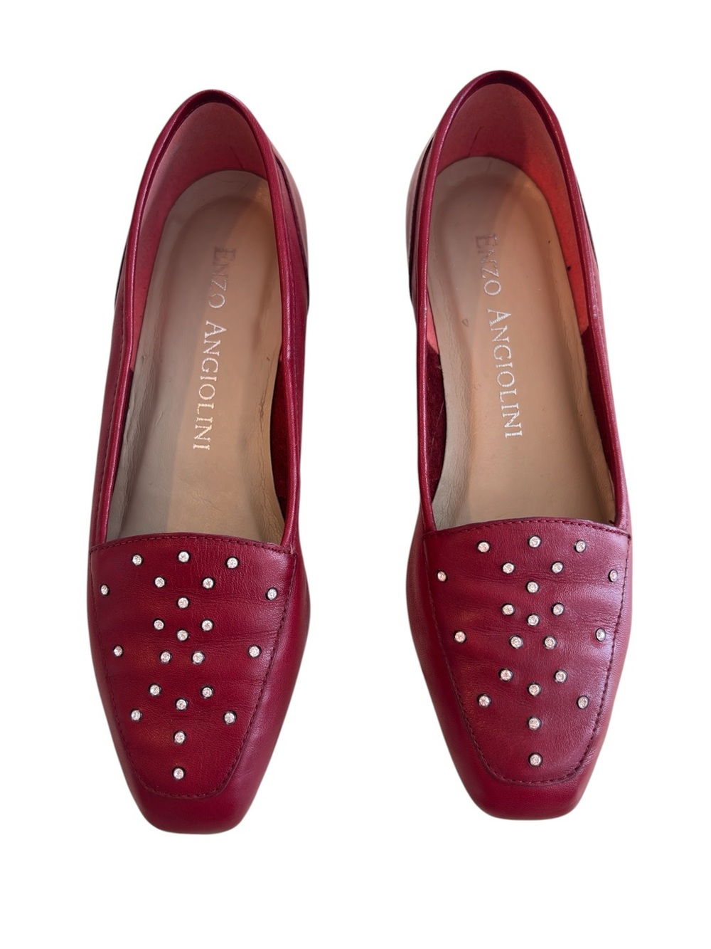 Enzo Angiolini Red Leather Rhinestone Loafer Flats Women’s Size 7N Quiet Luxury